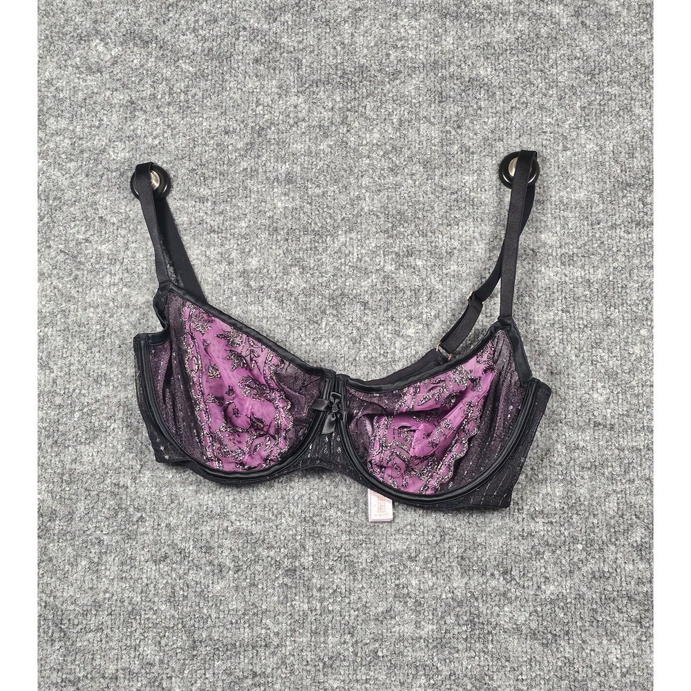 Savage x Fenty Gilded Chains Embroidered Mesh Bra Size 36DDD Purple‎ Black